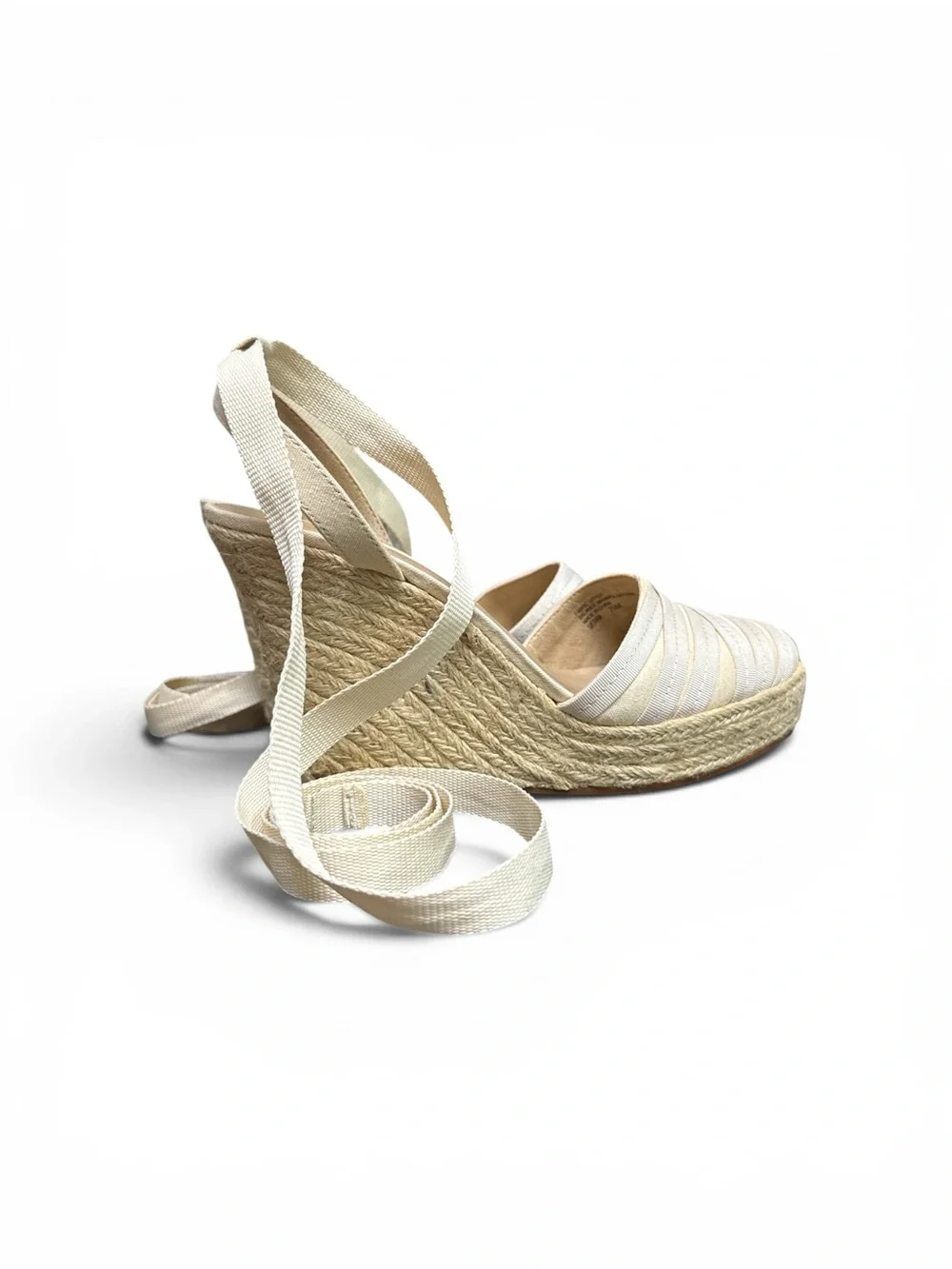 levity Cream Striped Espadrille Wedge with Ankle Ties